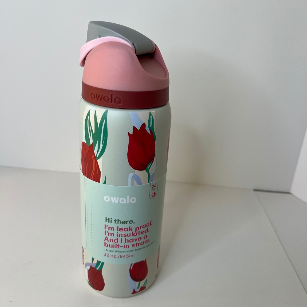 Owala Free Sip 32oz Water Bottle Tulip Bouquet Design NWT Urban Outfitters - Picture 3 of 9